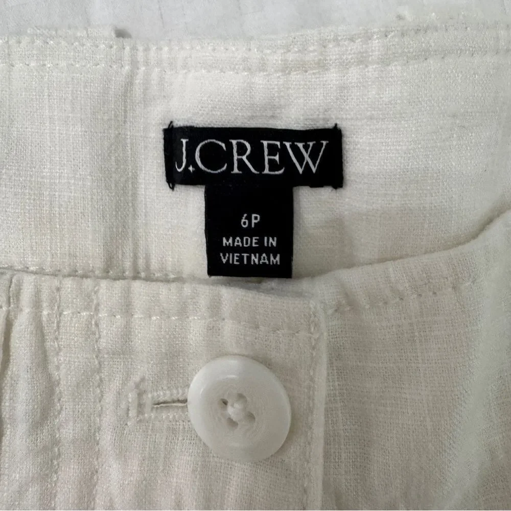 J.Crew Linen Lyocell Utility Pants 6P Ivory Tapered Pocket Front Flat Front